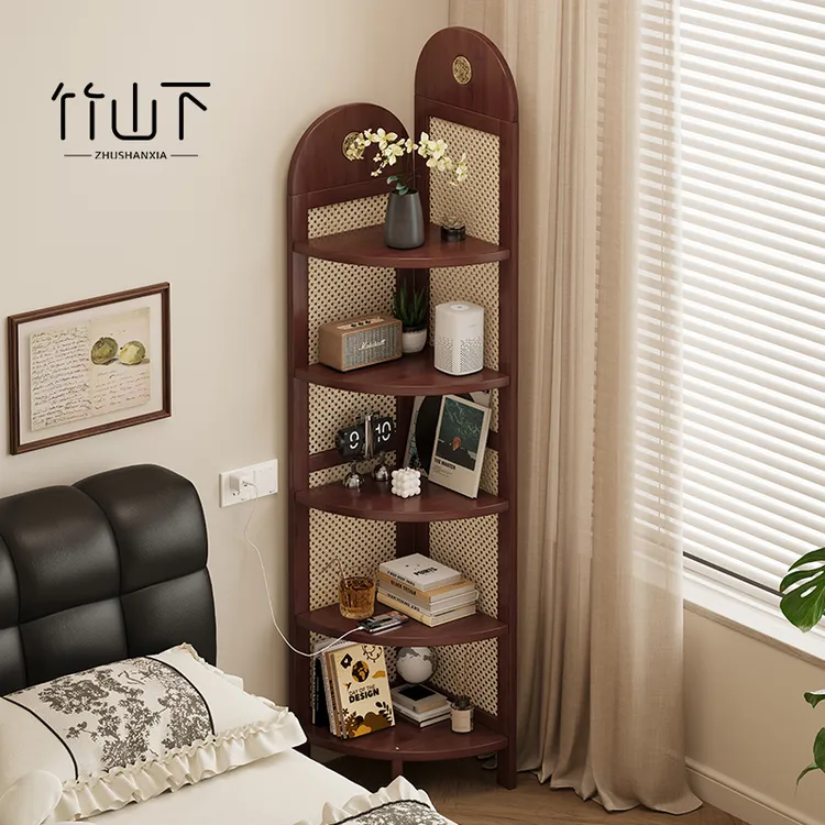 床头置物架多层收纳架中古风转角简易置物柜一体靠墙床头柜替代品