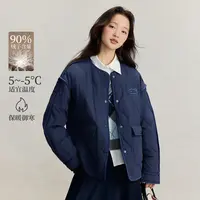 茵曼学院风鸭绒轻薄羽绒服女2025冬季时尚宽松休闲棒球服外套