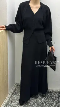 赫木梵极简羊毛假两件显瘦针织上衣 Y318（福福）