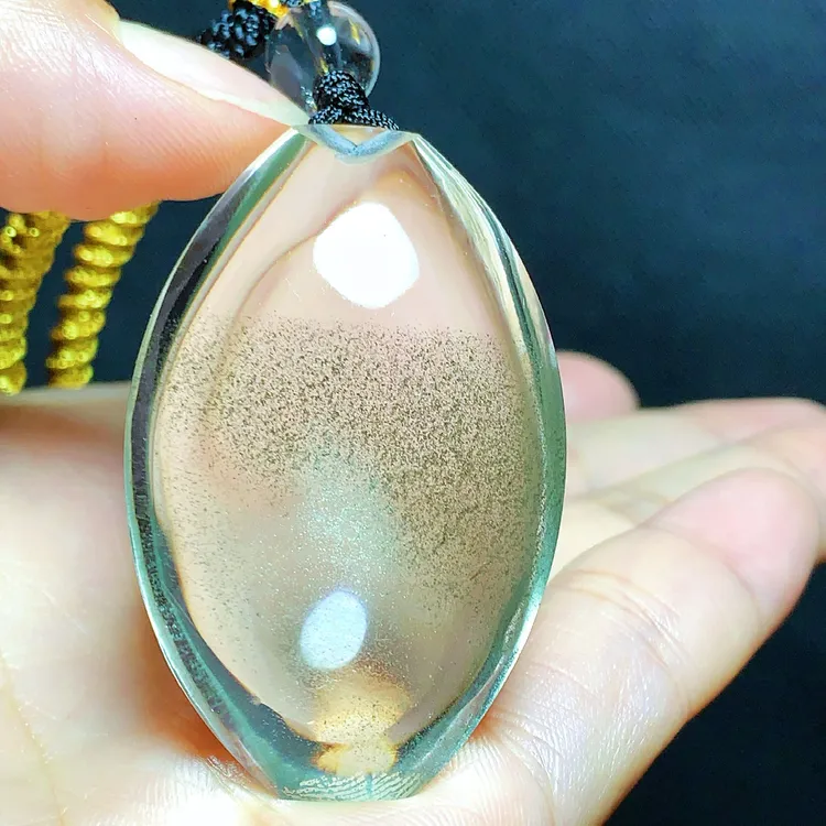 东海水晶天然满天星绿幽灵水晶吊坠毛衣链平安通透水滴项坠男女款