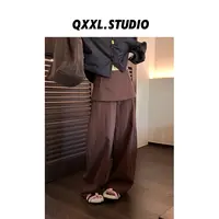 邱小小丽呀 早秋屁帘高腰休闲长裤女时尚百搭设计薄款阔腿直筒裤