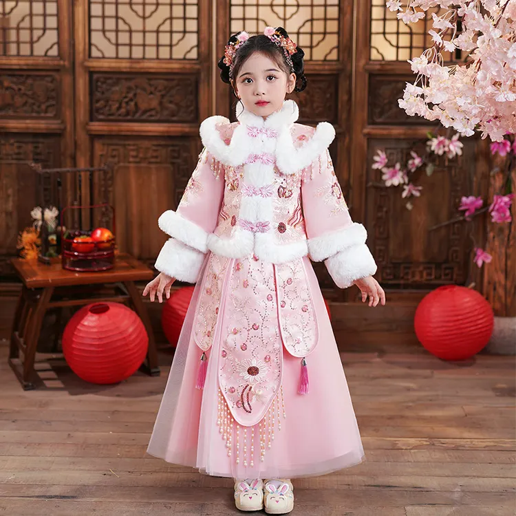 99170女童旗袍保暖衣服装中国风冬款唐装古风女宝宝套装裙子
