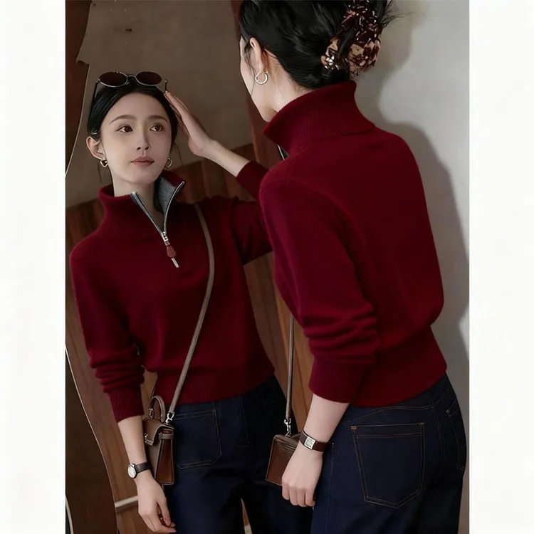 时尚慵懒风设计感撞色针织衫女2025秋季新款高级感百搭显瘦上衣潮