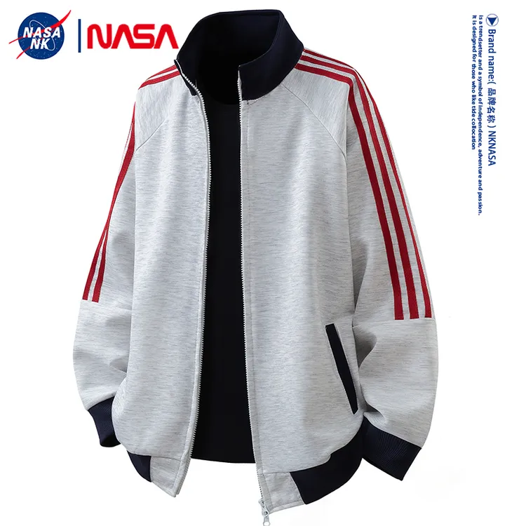 NASA联名开衫卫衣外套男士秋季新款慵懒简约拼接日系百搭潮流上衣