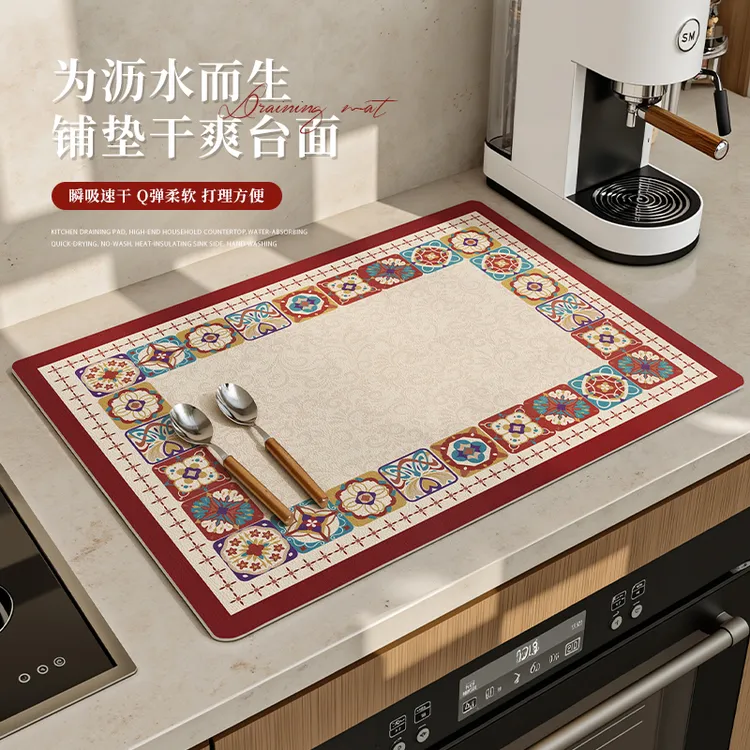 高级感厨房台面沥水垫硅藻泥速干吸水洗手吧台垫美式防滑隔热垫子