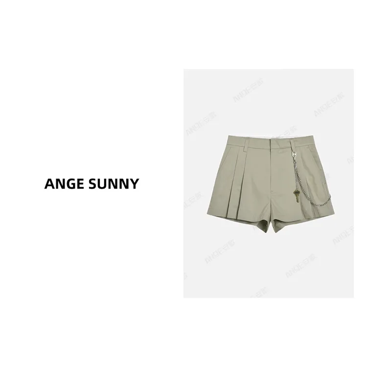 ANGE SUNNY【钥匙链条工装短裤】a*wA字型阔腿宽松显瘦压褶休闲短裤
