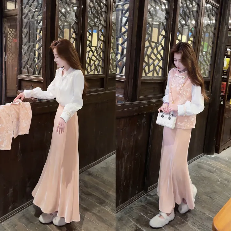 【婷婷】《桃酥》新中式「温柔贵气感」马甲衬衫三件套 TT2SQTY2207