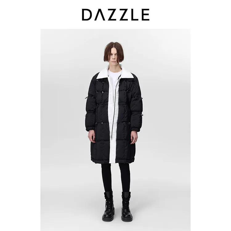 DAZZLE地素重工钉珠羽绒服翻领收腰中长款外套2H4K4021A