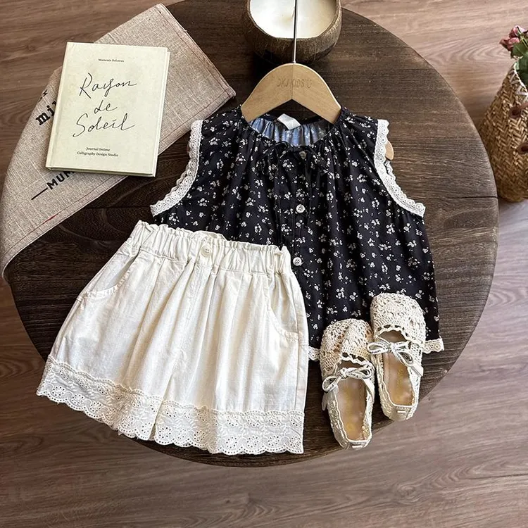 森系儿童套装夏季薄款女宝宝花苞裤夏款女童夏装白色短裤2025新款