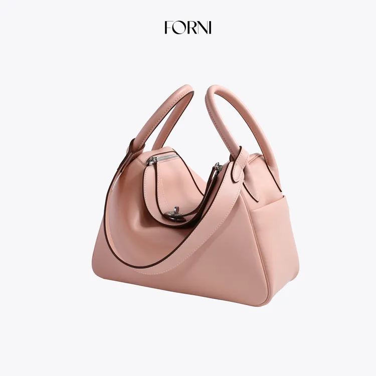 FORNI 未闻花名 H家同款樱花粉手缝蜡线lindy30头层牛皮枕头包