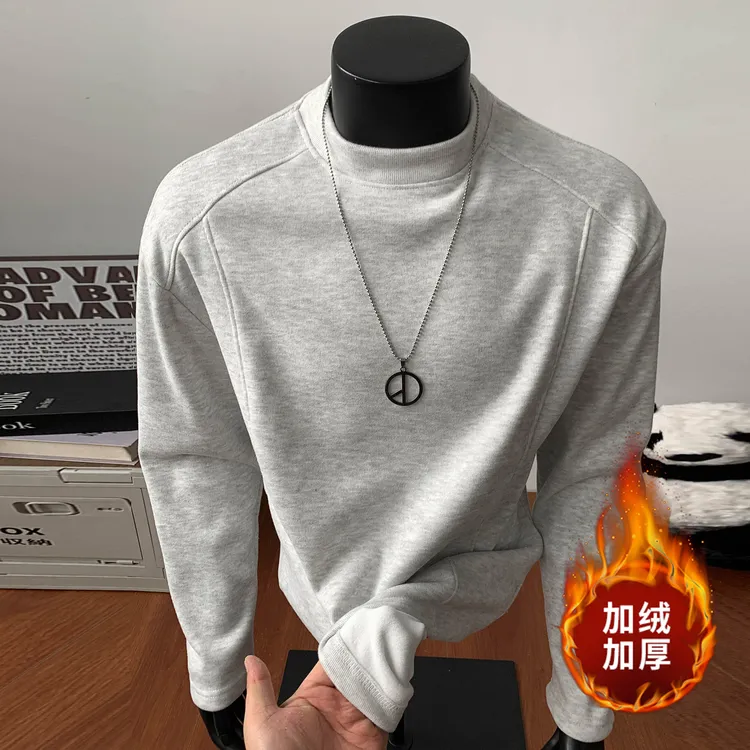 NINEDAO/玖岛秋冬款美式潮流ins长袖T恤男士百搭休闲德绒打底衫