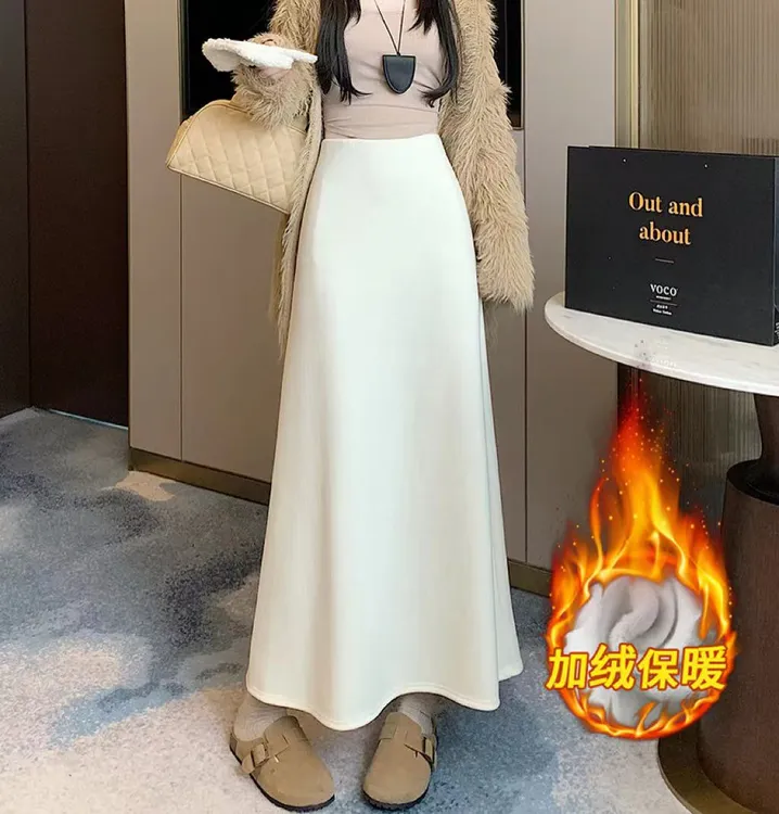 【联系客服有运补】加绒加厚针织秋冬高腰显瘦垂感a字大摆长裙005#