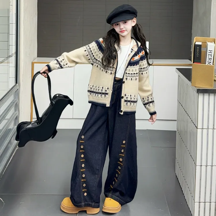 女童春秋毛衣外套2025新款女孩大童秋冬针织线衣儿童装慵懒风上衣