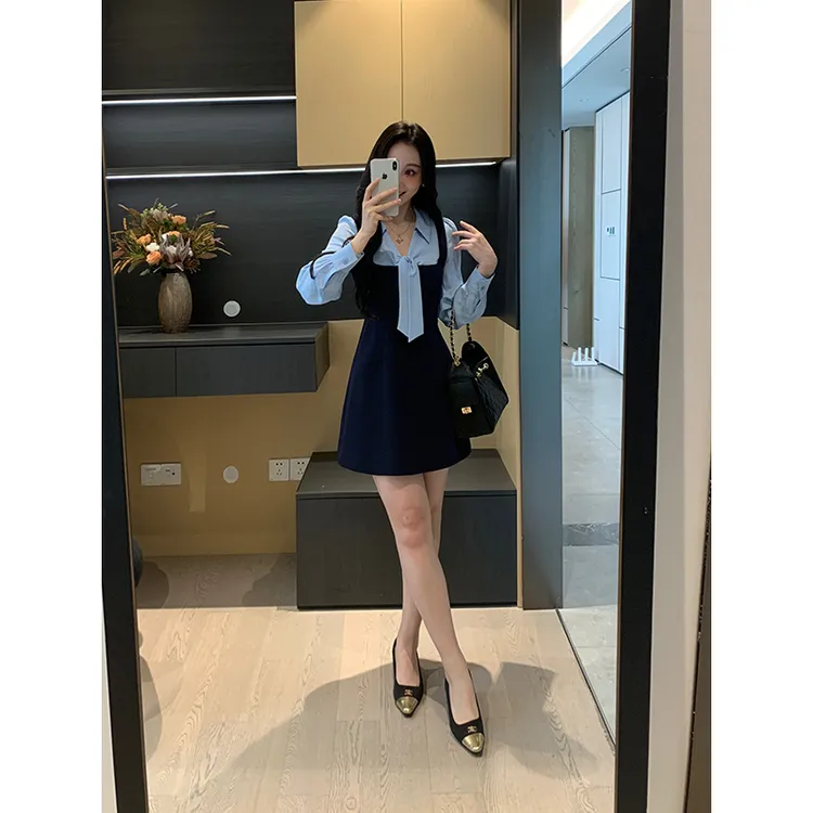XINYI【怦怦心动】秋季假两件西装连衣裙收腰显瘦减龄X625Q15378