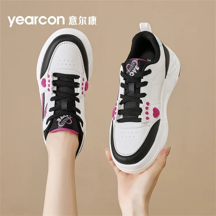 意尔康女鞋秋款女生厚底增高皮面板鞋初中学生时尚百搭低帮平底鞋