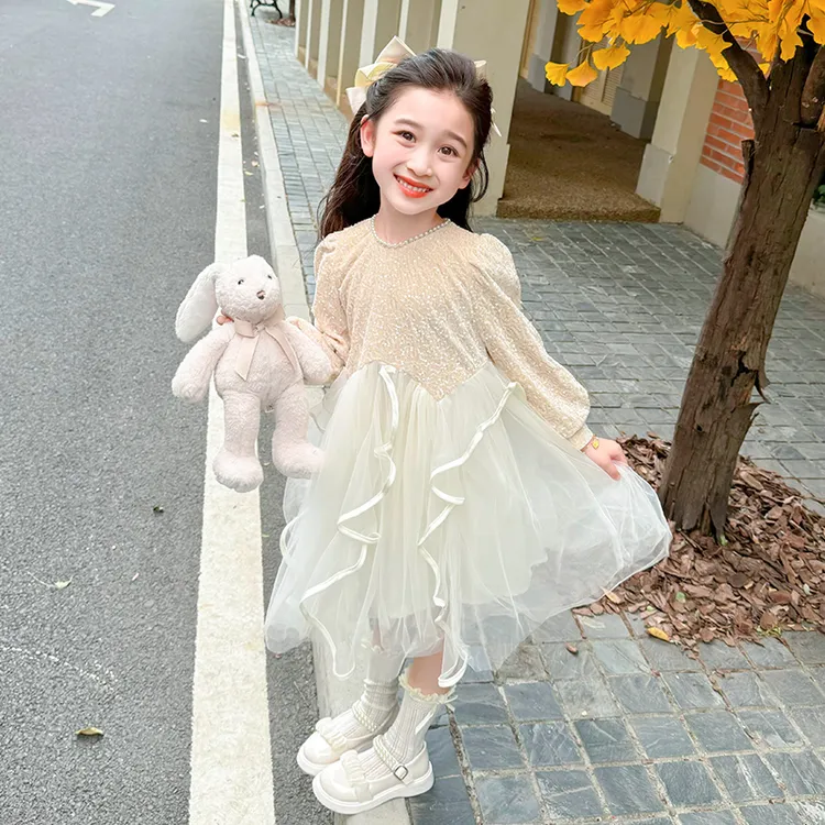 女童连衣裙春秋2025新款儿童白色长袖公主裙女孩秋装生日礼服裙子