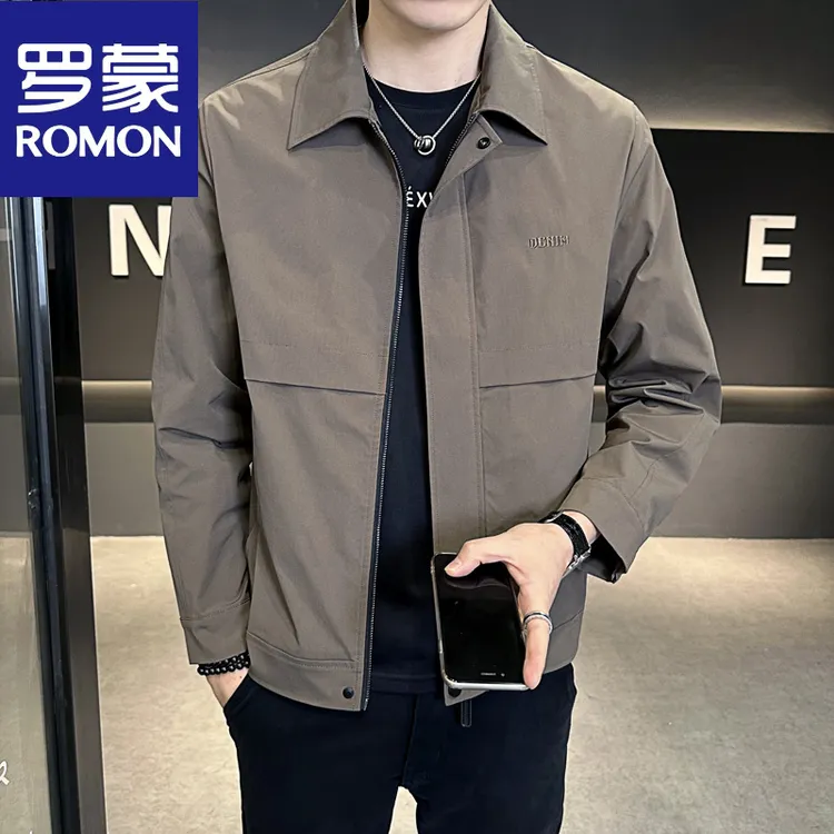 罗蒙2025秋季新款翻领外套男士夹克轻熟风秋装上衣服新款潮流加绒