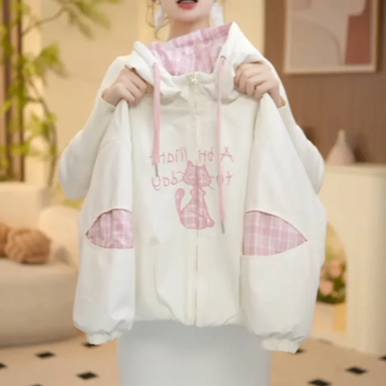 女童夹棉连帽外套秋冬2025新款儿童百搭上衣韩版女孩加厚棉服洋气