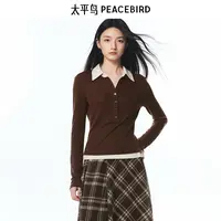 【商场同款】太平鸟流光风新款排扣polo领莱赛尔长袖T恤A3CPF3258