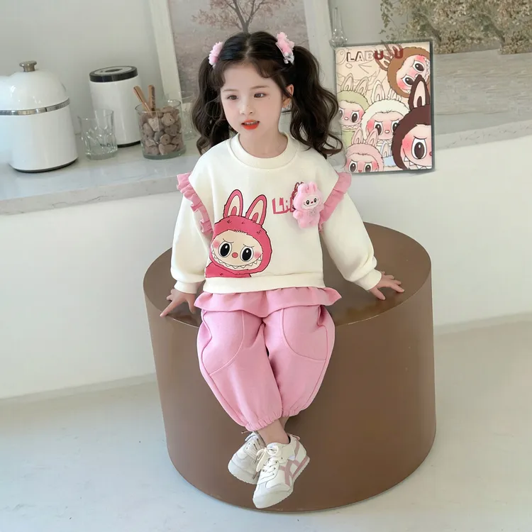 拉布布女童套装秋季长袖卫衣2025新款儿童女孩春秋装甜美可爱衣服