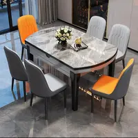 伸缩餐桌现代简约轻奢小户型家用可伸缩折叠方圆两用圆形岩板餐桌