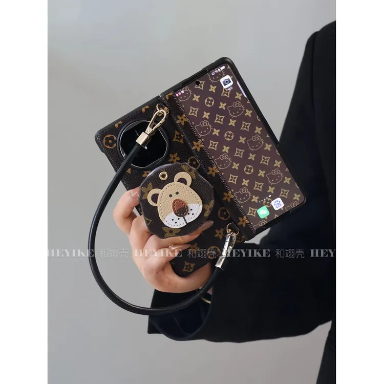 复古棕色印花适用荣耀magicv5手机壳折叠X5磁吸xfold5华为mateX6