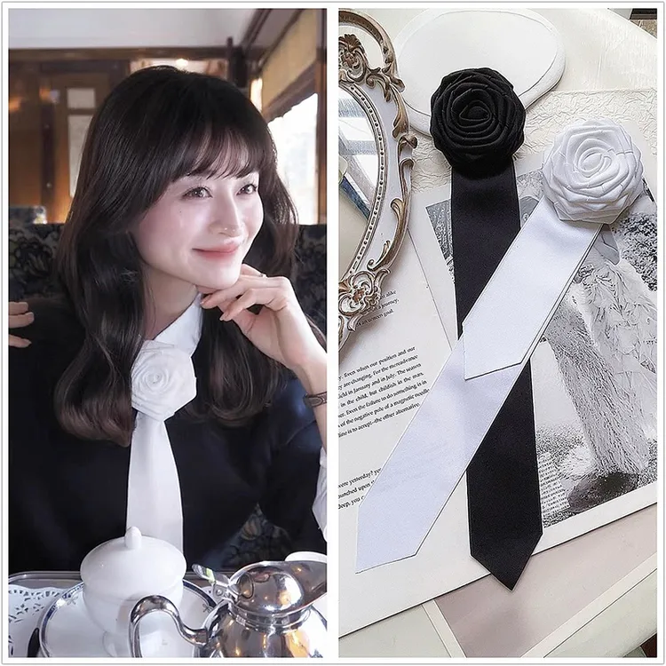 欧美风领带免打女款黑色配饰衬衫装饰玫瑰花女士jk日系蝴蝶结领结