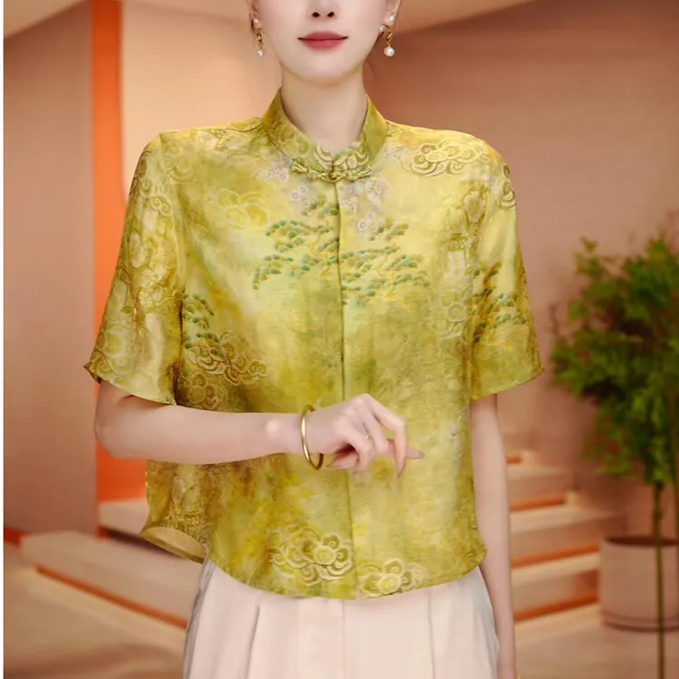 提花夏季新品印染中国风复古新中式时尚上衣显瘦百搭遮肉减龄女装