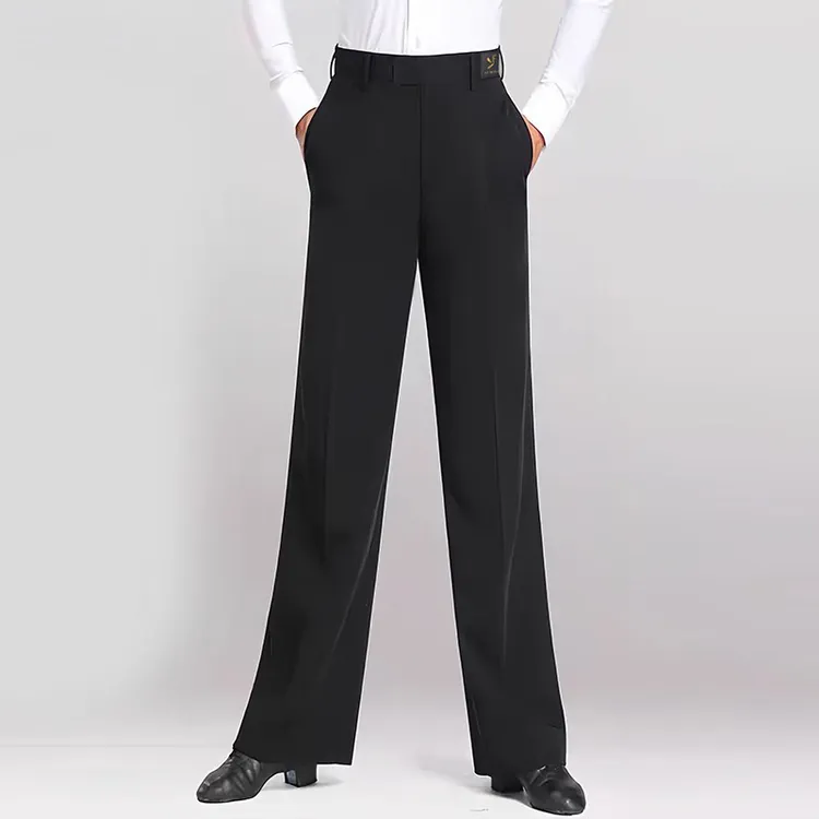 摩登舞裤子男式拉丁舞交谊国标舞黑色直筒成人秋冬跳舞练功广场舞