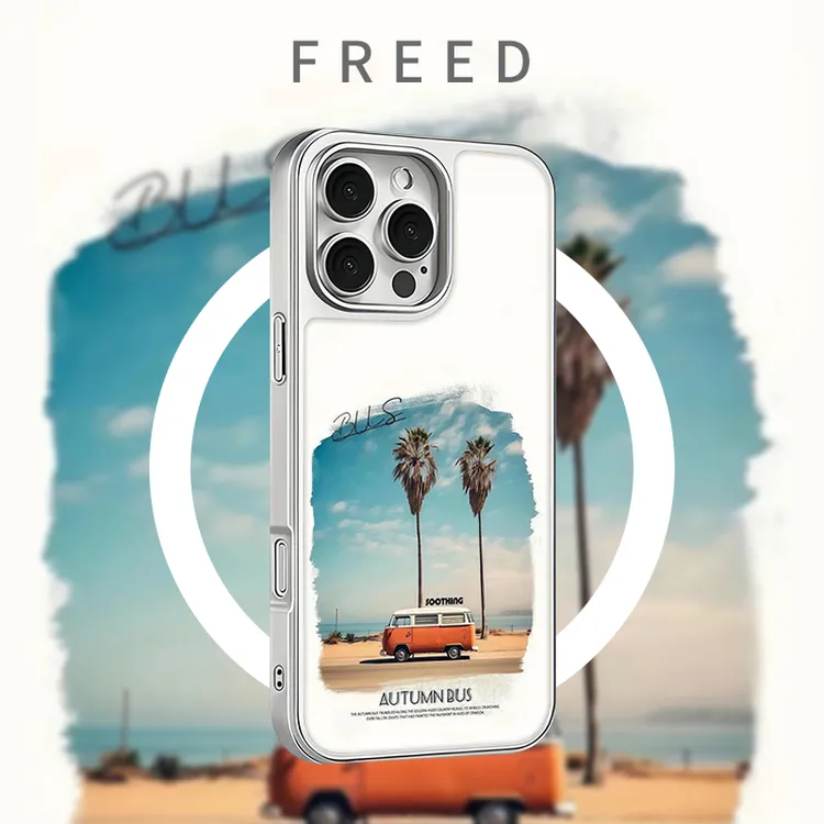 FREED海边公交适用于苹果16promax电镀15/14磁吸磨砂13/12手机壳