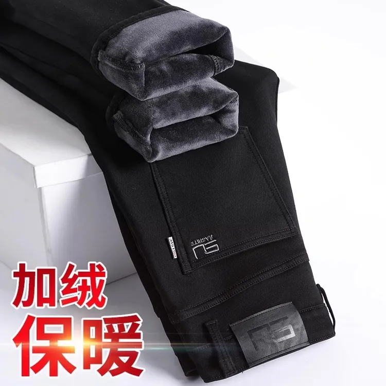 冬季加绒牛仔裤秋冬款裤子男直筒新款黑色网红秋冬款男裤男款男士