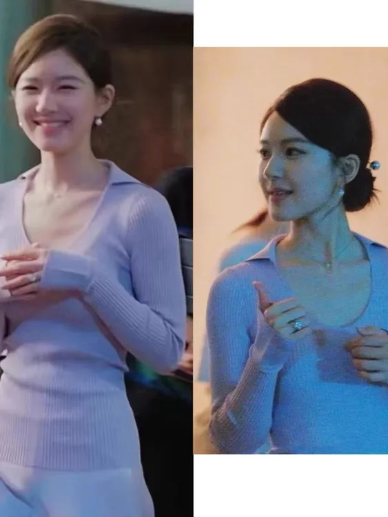 赵露思同款紫色polo领长袖针织衫女2025早秋新款辣妹修身显瘦上衣