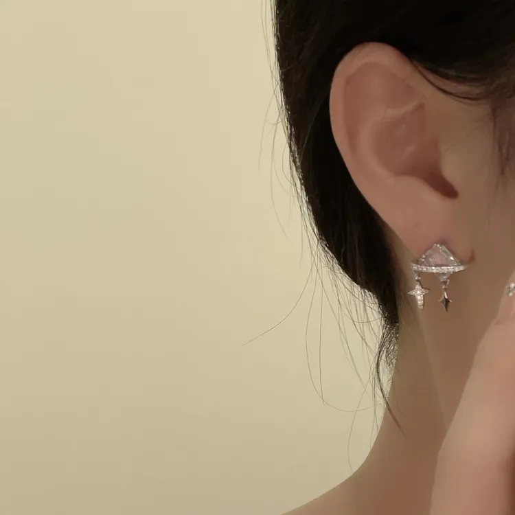 四芒星方形锆石耳针镶钻高级感小众女士耳环新款耳钉