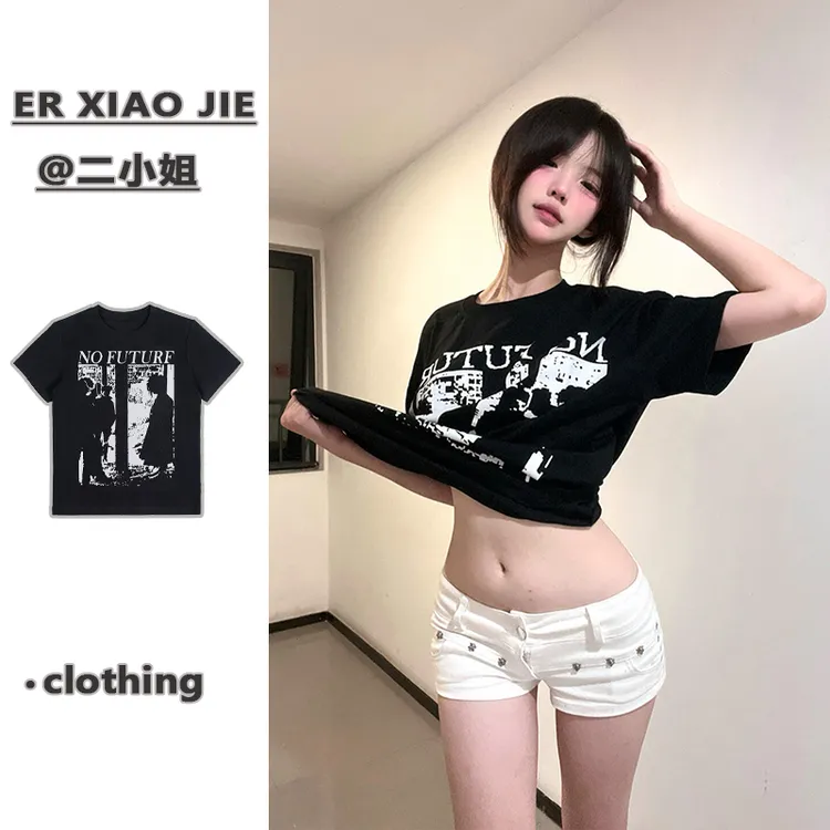 美式潮牌中长款夏季纯棉短袖t恤女宽松2025新款情侣半袖打底上衣