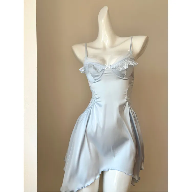 【雾海盐语】法式轻奢性感吊带睡裙女带胸垫薄款纯欲蕾丝家居服睡衣