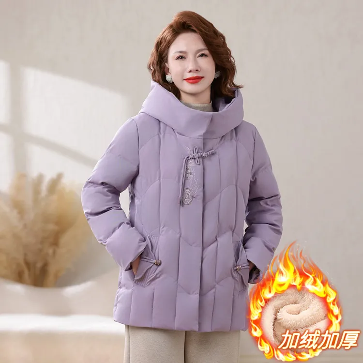 冬季国风妈妈装加绒加厚保暖棉服棉衣绣花棉袄冬装洋气中老年女装