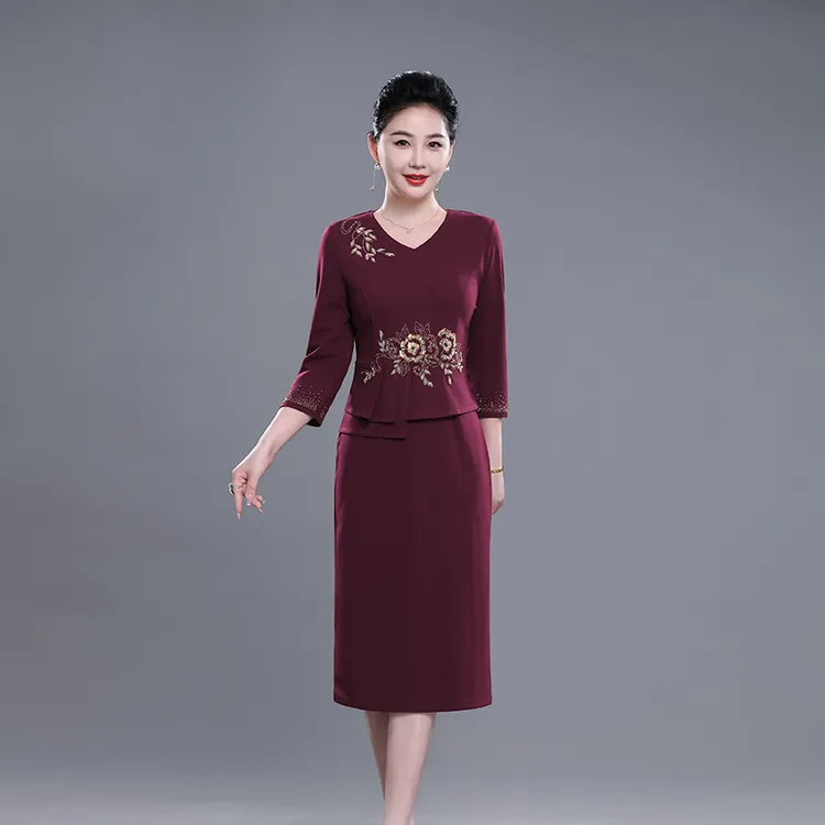 春秋喜婆婆妈妈装2025新款爆款结婚假两件婚宴礼服高档喜宴连衣裙