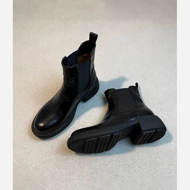 牛皮版~踩屎感切尔西靴女厚底短靴圆头2025年秋冬英伦风烟筒靴子