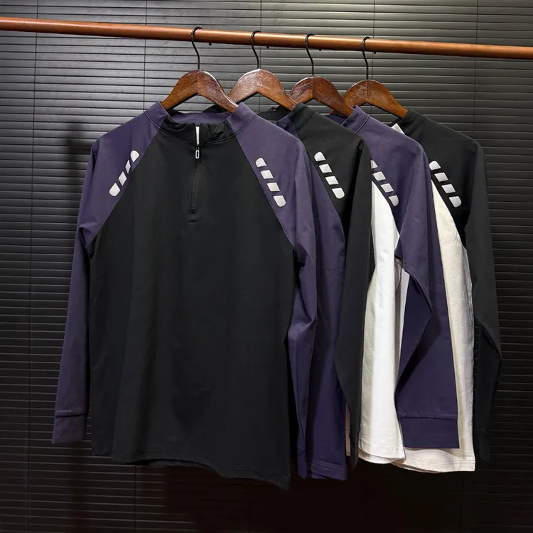 秋冬情侣款运动休闲透气速干半拉链长袖户外登山徒步拼接排汗T恤