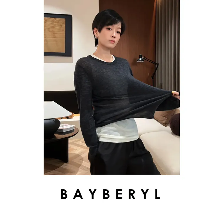 CC09-BAYBERYL老贝格雷层次两件套羊毛圆领气质秋针织衫ZZS5D0211