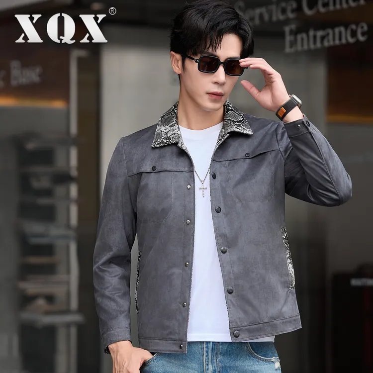 2025新款海宁皮衣男真皮蛇皮纹绵羊皮皮夹克麂皮绒男装外套秋冬季