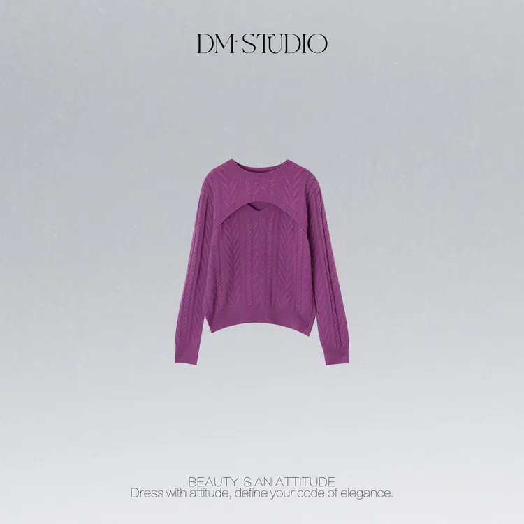 DEDM•STUDIO/100%绵羊毛镂空减龄套头长袖针织毛衣2511ZZS/2611