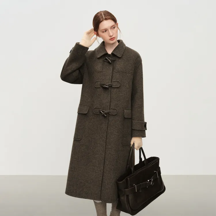 范思蓝恩复古学院人字纹双面毛呢大衣2025秋新款宽松25FS14181