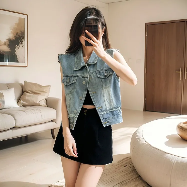 牛仔马甲女休闲短款2025新款背心复古小坎肩外搭马夹女款百搭时尚