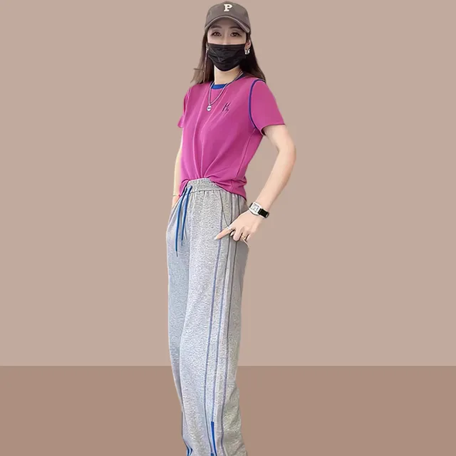 欧货休闲运动套装夏装女2025年新款洋气减龄高档阔腿裤两件套显瘦