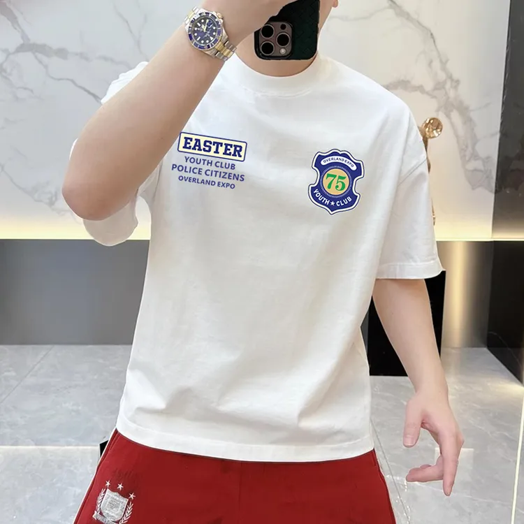 新款潮牌男士纯棉短袖T恤夏季圆领印花半袖高街时尚轻奢ins上衣服