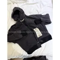 『PEACHZHOU』洗水做旧贴布标签宽松短款连帽牛仔棉服休闲夹棉外套