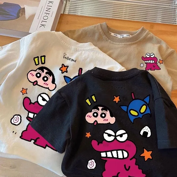 纯棉儿童短袖2025夏季新款中小童宽松百搭上衣蜡笔小新印花半袖t