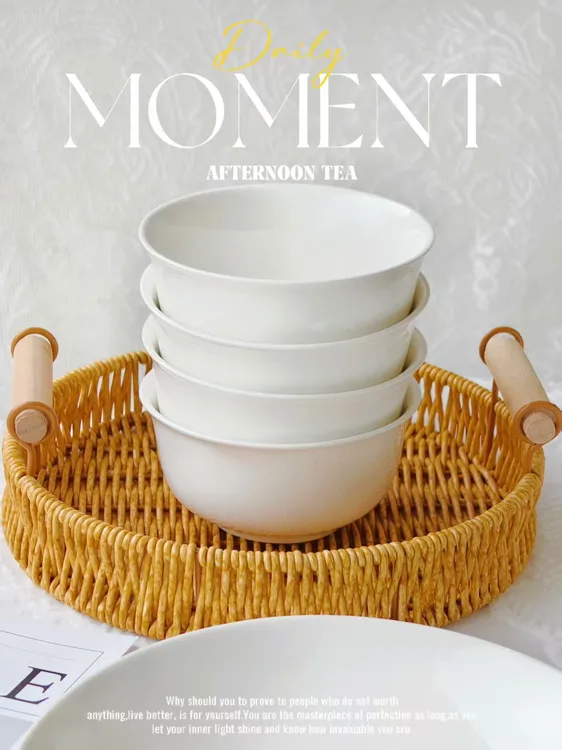 瓷县令4.5英寸纯白花苞碗4只装新骨瓷面碗 家用釉下彩大碗防烫