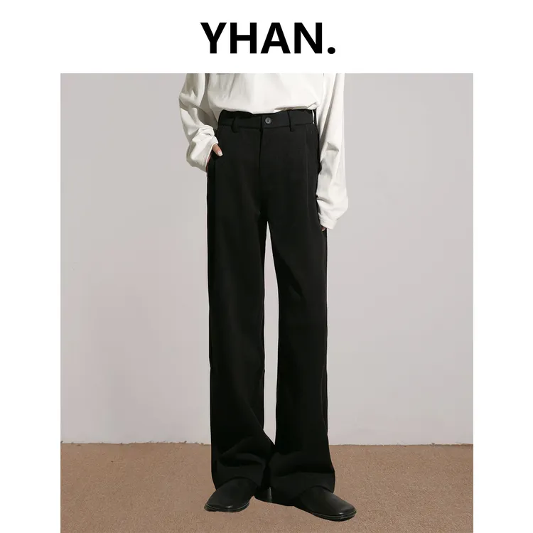 【YHAN】三本针‘星空毛呢’宽松直筒黑色垂感西裤男秋冬休闲裤西装裤